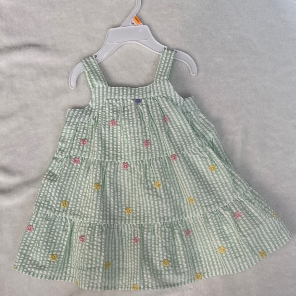 12 Month Girls' Mint Green Striped Floral Tiered Sundress, Easter Dress